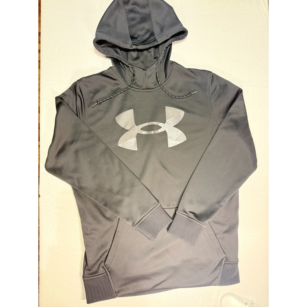 Under Armour ColdGear Hoodie Mens M Gray Big Logo Loose Fit Pullover Sweatshirt